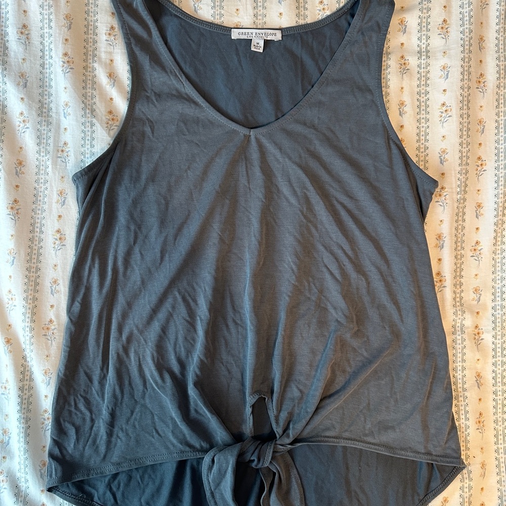Gray Women's Top with Tie Front